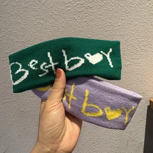 Fasce hip-hop unisex in maglia verde e viola con motivo jacquard Best Boy ricamato