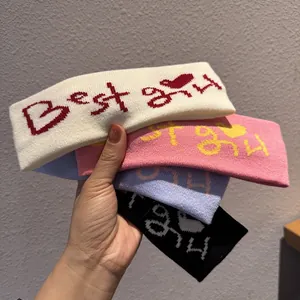 Fashion Knitted Elastic Hairband With Best Girl Boy Letter Heart Pattern Wide Headband For Face Wash Sports Daily Accessories