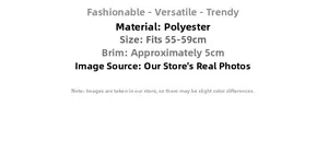 Size specifications for polyester bucket hat with 55-59cm circumference and 5cm brim