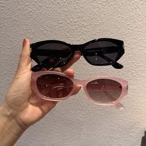 Detailed close-up showing the inner temple model code and thick frame of cat-eye sunglasses
