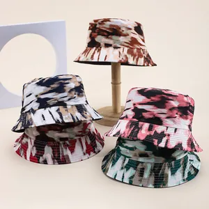Fashion Women Tie Dye Bucket Hat Double Sided Reversible Cotton Blend Sun Protection Wide Brim Outdoor Beach Travel Hat