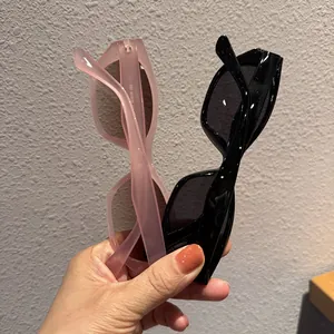Chic thick frame rectangle sunglasses in vintage black and translucent pink finishes