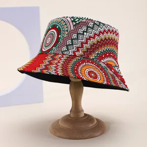 Detailed pattern of ethnic bohemian sun hat on a wooden stand with studio lighting