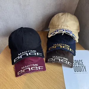 Vintage Distressed Cotton Baseball Cap For Men Women Frayed Edge Letter Embroidery Adjustable Outdoor Streetwear Sun Hat