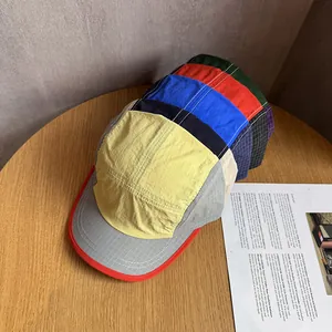 Outdoor color-block five-panel camper hats in various breathable nylon fabrics