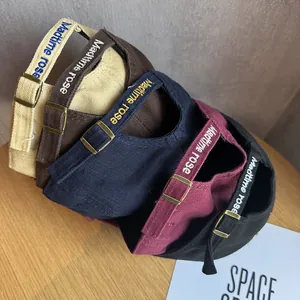 Distressed cotton baseball caps with Madtime Rose embroidery and adjustable metal buckles