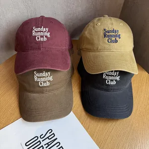 Sunday Running Club Embroidered Washed Cotton Baseball Cap Retro Casual Sunshade Soft Top Adjustable Dad Hat Men Women