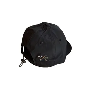 Outdoor lightweight black baseball cap with mountain embroidery and adjustable bungee cord
