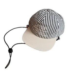 Striped baseball cap with LENEIN embroidery and adjustable windproof cord for women