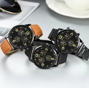 Detailed set of fashion men's watches with leather, mesh, and stainless steel straps