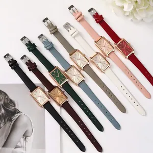 Collection of rectangle quartz watches for women with leather straps in eight various colors