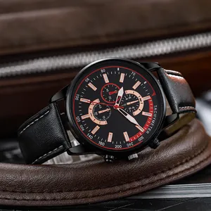 Montre Homme Mode Business Quartz Bracelet en Similicuir Boîtier en Alliage Échelle Tachymétrique Sous-cadrans Décoratifs Bracelet Analogue