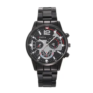 Montre sport homme noire à quartz avec bracelet en acier et affichage du calendrier