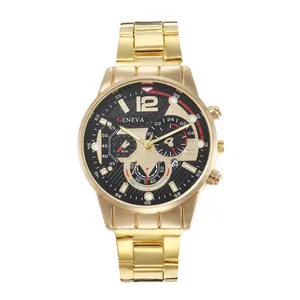 Montre homme en acier inoxydable doré avec cadran texturé noir et aiguilles lumineuses