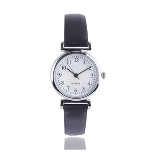 Women Casual Quartz Watch Alloy Round Case Leather Strap Arabic Numerals Minimalist Simple Literary Vintage Daily Fashion Wristwatch