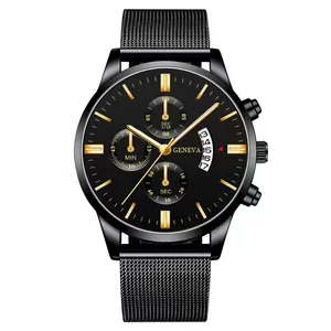 Men Business Quartz Watch Fashion Milanese Mesh Alloy Strap Calendar Display Casual Analog Wristwatch For Office Daily Wear