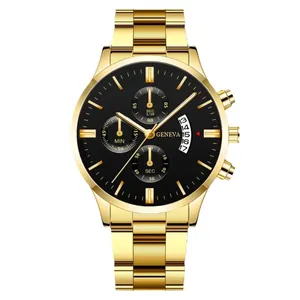 Classic gold stainless steel men's watch with black dial and date function