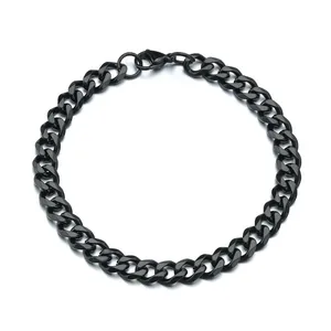 Classic black stainless steel Cuban link bracelet with lobster clasp for men