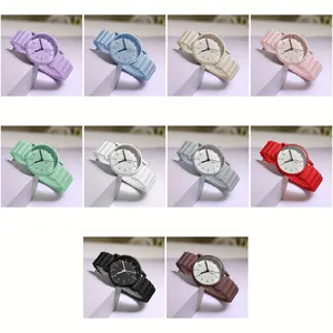 Detailed display of ten colorful quartz watches with wavy silicone straps in grid layout