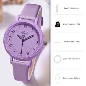 Montre à quartz violette pour femme avec bracelet en cuir et cadran à motif spiral