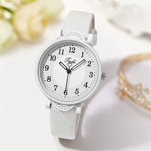 Elegant ladies quartz watch with a white glitter leather strap and minimalist dial