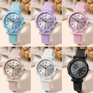 Chic women quartz watch with thin leather strap and polygonal case in multiple colors