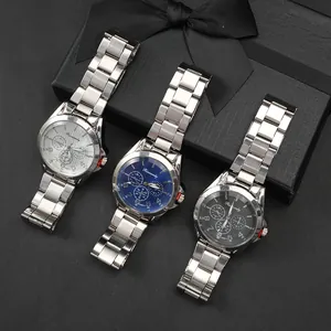 Orologio da Uomo al Quarzo Business Fashion Cassa in Lega d'Argento Cinturino in Acciaio Inossidabile Quadrante Blu Nero Bianco Stile Cronografo
