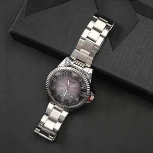 Men's business quartz watch with a brushed silver stainless steel strap and grey dial