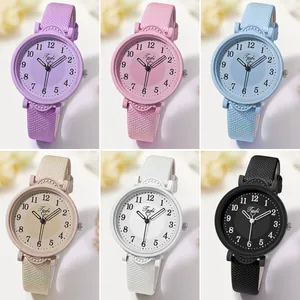 Minimalist candy-colored quartz watches with woven leather straps for women in six colors