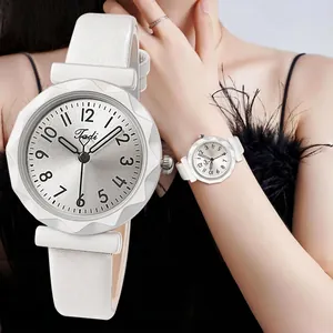 Tadi Fashion Women Quartz Watch Sweet Candy Color Geometric Case Faux Leather Strap Minimalist Arabic Numerals Dial Wristwatch For Girls Daily Gift