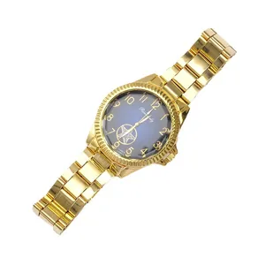 Luxury gold quartz watch with gradient blue dial and star detail for men and women