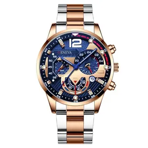 Orologio da uomo business con cinturino bicolore in acciaio e quadrante blu notte