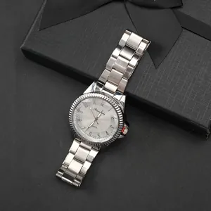 Silver quartz watch for men with stainless steel strap and fluted bezel in gift box