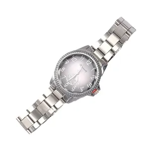 Business quartz watch with silver metal band and grey gradient dial for men