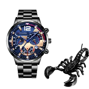 Men's Quartz Watch And Scorpion Pendant Necklace Alloy Steel Band Luminous Pointer Calendar Date Business Casual Jewelry