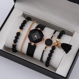 Set regalo 5 pezzi con orologio ottagonale nero e braccialetti eleganti coordinati