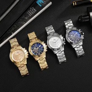 Fashionable men quartz watches with metal link straps and large dials in business setting