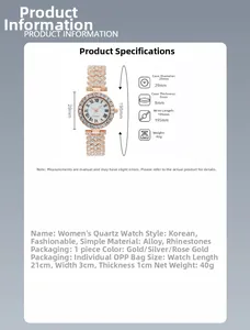 Detail view of rhinestone quartz watch dimensions showing 29mm case and rose gold alloy band