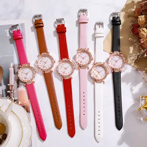 Elegant starfish dial quartz watches for women with diamond-encrusted rose gold cases