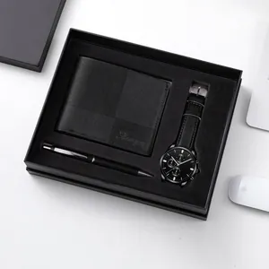 Coffret Cadeau Business pour Homme Montre à Quartz Luxe Portefeuille en Cuir PU Stylo à Bille pour Fête des Pères