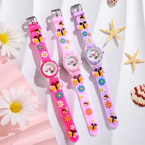 Details der 3D Schmetterling und Blumen Silikonarmbänder für Kinder Quarzarmbanduhren