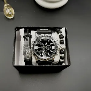Set orologio uomo di lusso con bracciale di perle teschio nero in confezione regalo