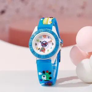 Kinder Quarzuhr mit blauem Silikonarmband und 3D-Auto Cartoon Design für Jungen