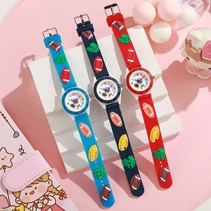 Kinder-Quarzuhren-Set mit Silikonarmbändern im American-Football-Design in Blau und Rot