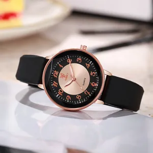 Women's Fashion Quartz Watch With Diamond-Cut Glass Mirror Rose Gold Alloy Case Silicone Strap Arabic Numerals Wristwatch
