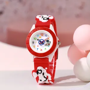 Modische rote Silikon-Kinderuhr mit 3D-Astronautenrelief und Quarzzifferblatt