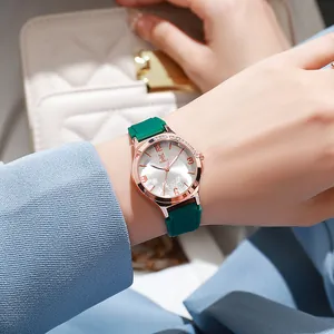 Women Korean Style Quartz Watch Rose Gold Case Rhinestone Floral Dial Silicone Strap Fashion Casual Ladies Wristwatch Gift