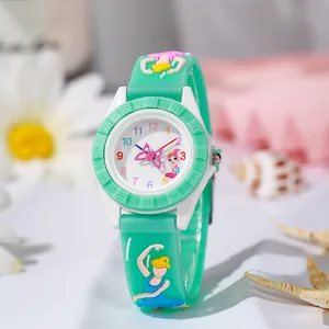 Detail von minzgrünem Silikonarmband mit 3D-Ballettmädchen-Relief für Kinderuhren