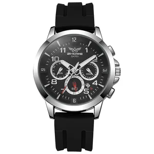 Détails du boîtier en acier inoxydable argenté et du bracelet en silicone noir ZHOWE