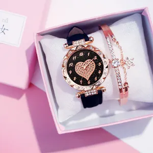 Orologio al Quarzo da Donna con Set di Bracciali Strass Cuore Quadrante Stellato Casual Orologio in Lega con Scatola Regalo Rosa per San Valentino
